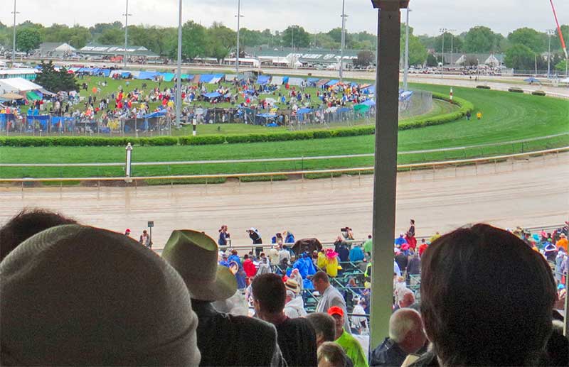 Derby Day the infield was far more crowded, despite the downpour
